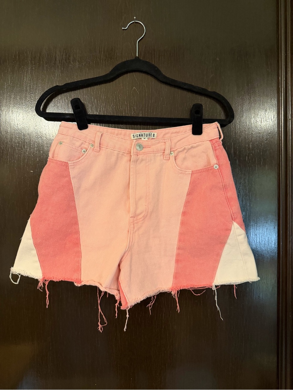 Signature8 Pink Colorblock High-Rise Denim Shorts